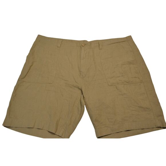 Roundtree & Yorke Men's Casual Linen Blend Shorts Beige Tan Size 42 Casual - Picture 1 of 3